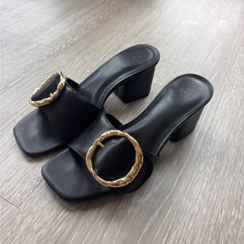 a new day Black Heels with Gold Buckle
